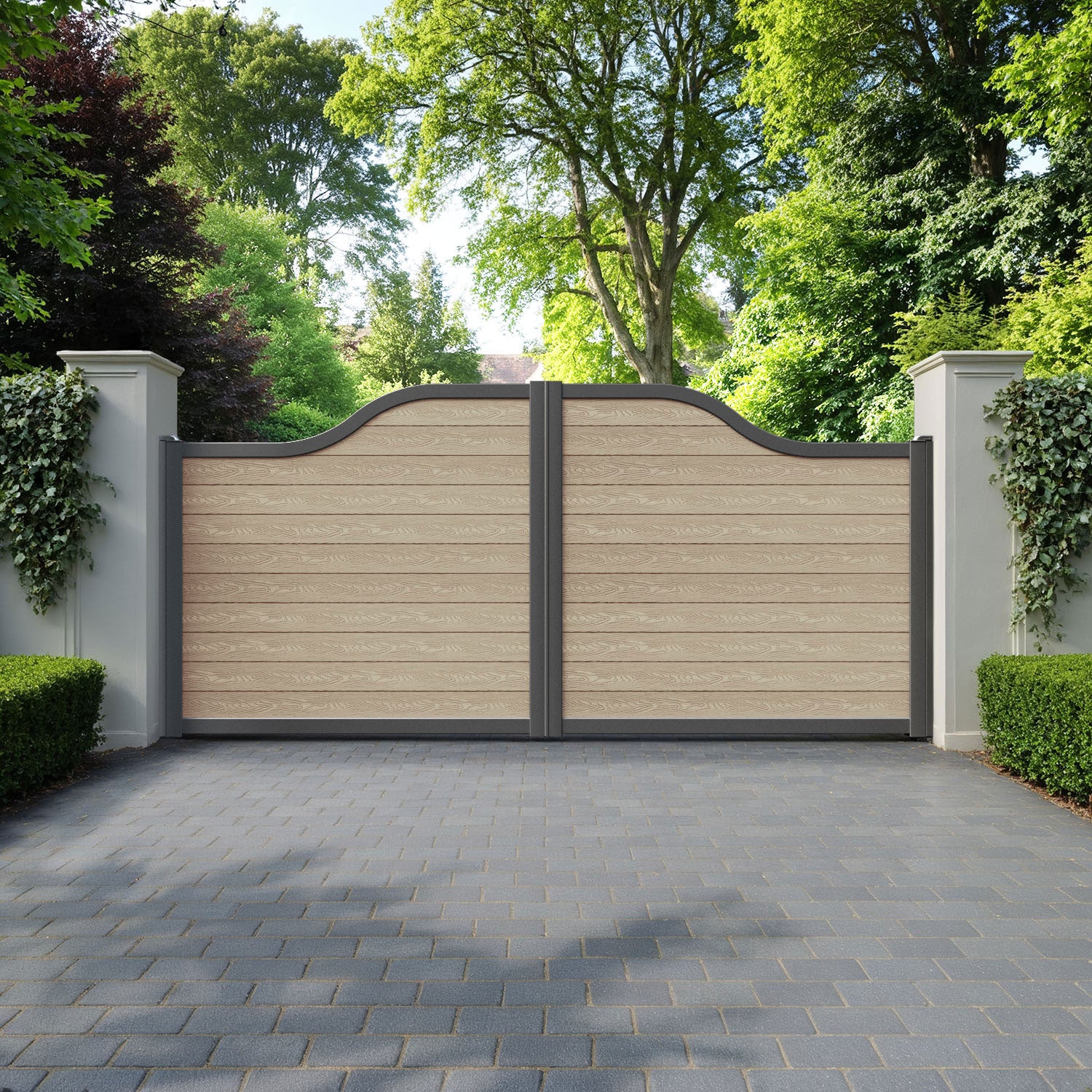 Classic Light Oak Curved Top Driveway Gate