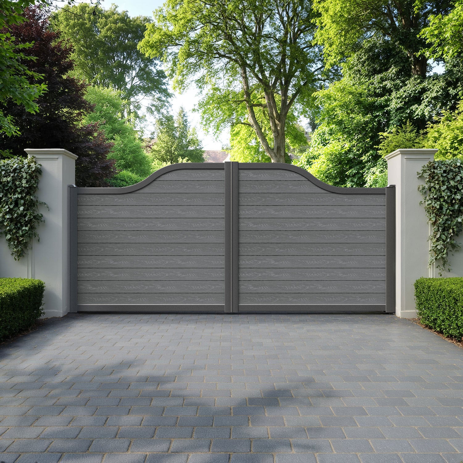 Classic Mid Grey Curved Top Driveway Gate