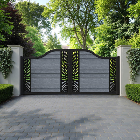 Classic Palm Curved Top Driveway Gate - Anthracite - Middle & End Screen