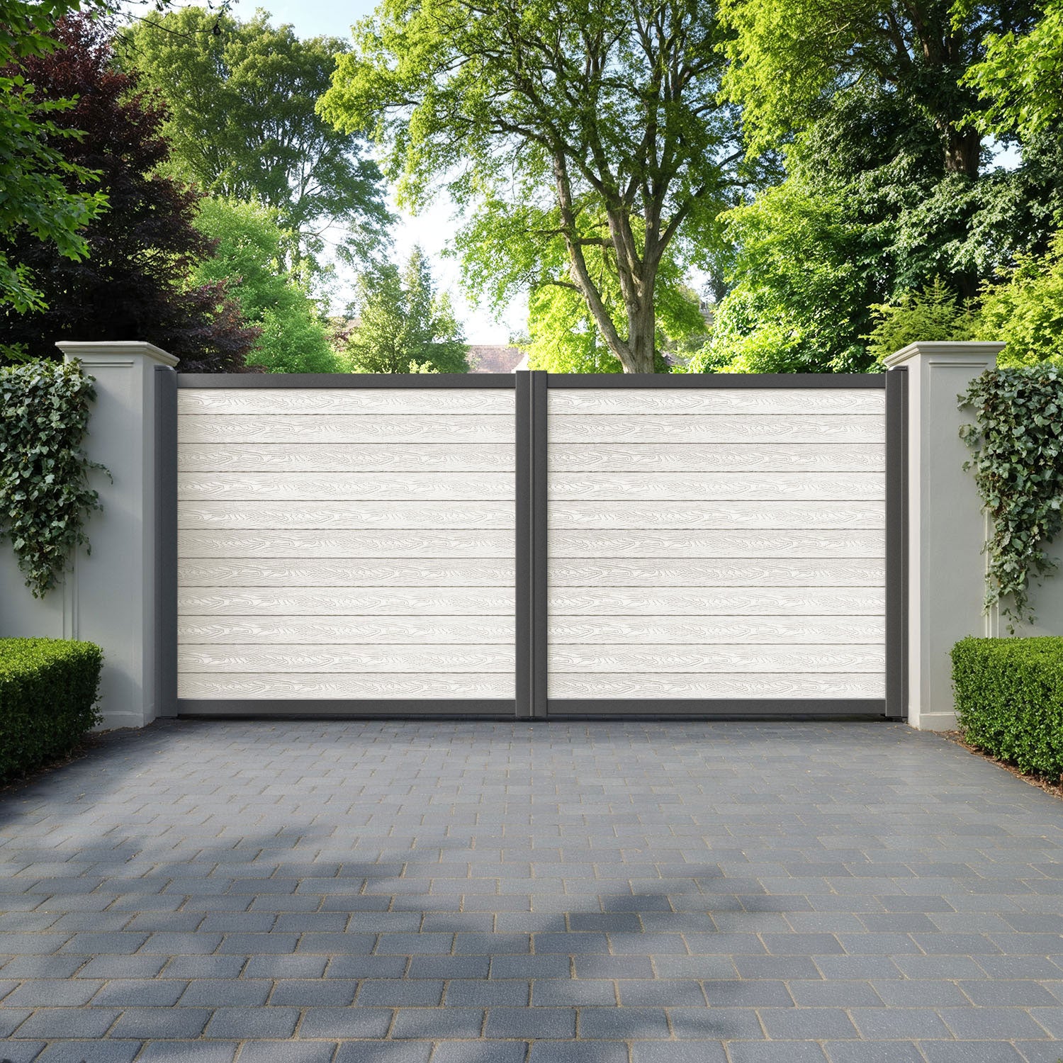 Classic Light Stone Straight Top Driveway Gate