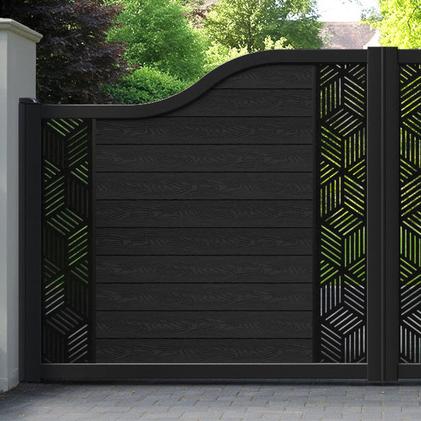 Classic Cubed Curved Top Driveway Gate - Black - Middle & End Screen