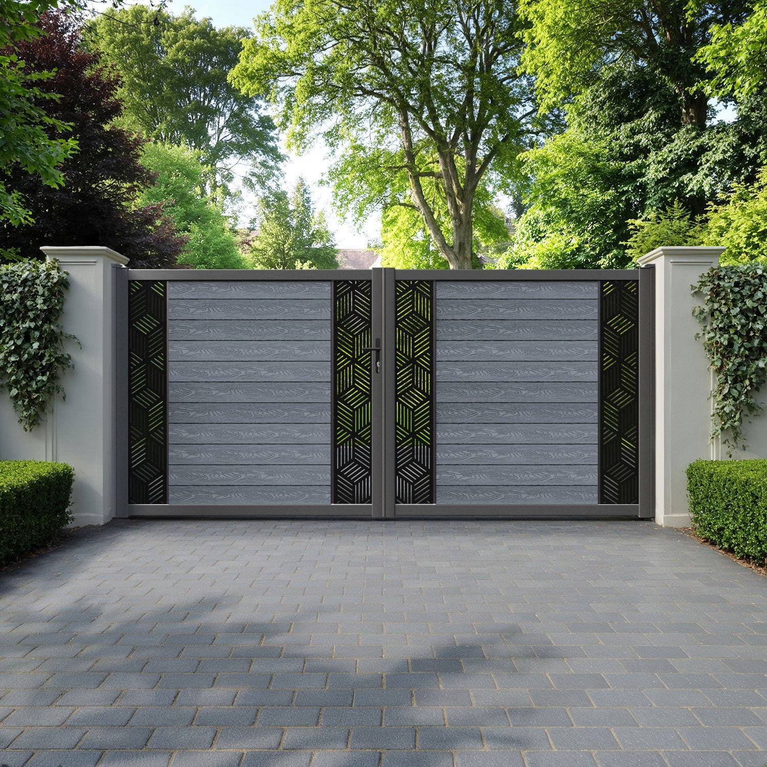 Classic Cubed Straight Top Driveway Gate - Anthracite - Middle & End Screen