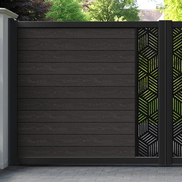 Classic Cubed Straight Top Driveway Gate - Dark Oak - Middle Screen