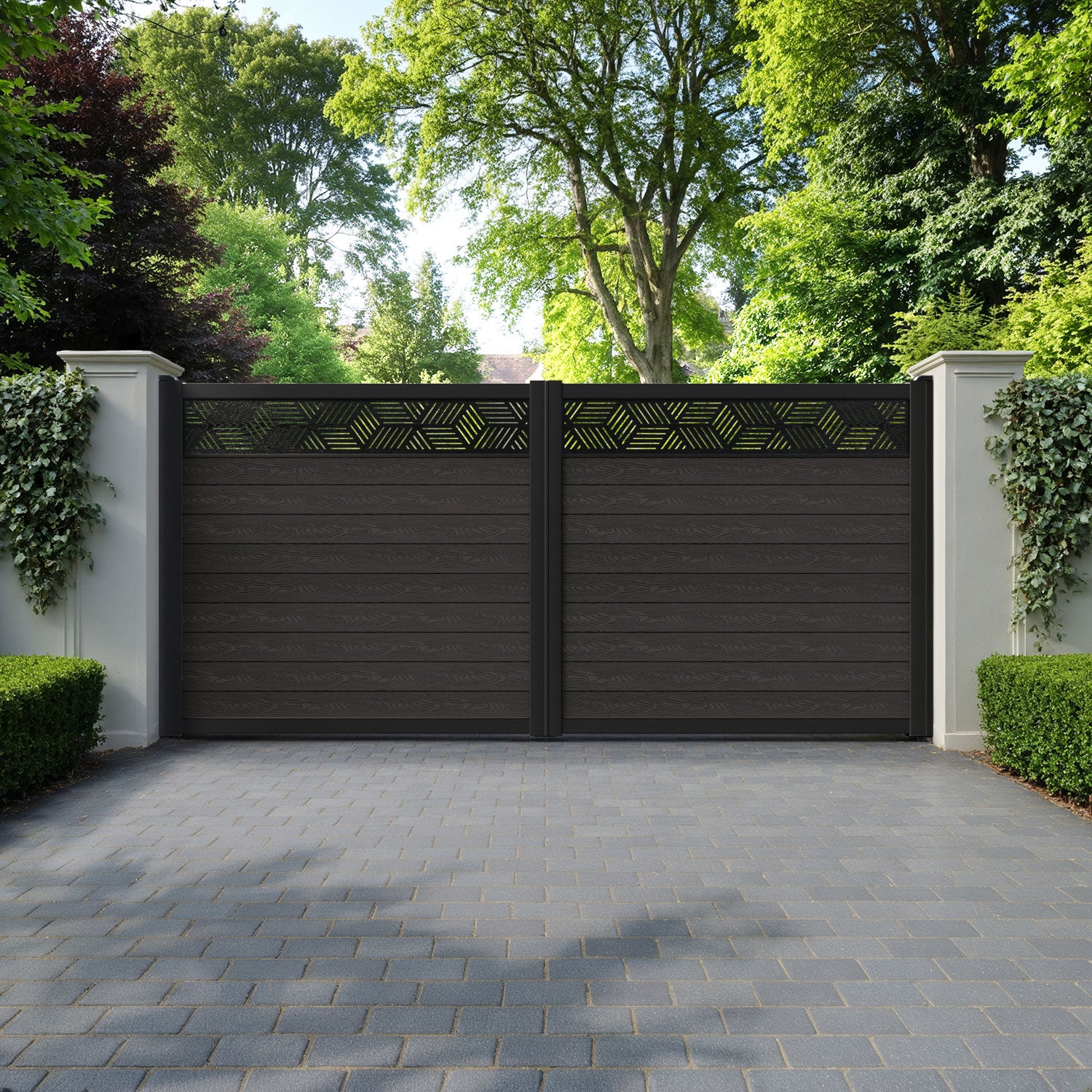 Classic Cubed Straight Top Driveway Gate - Dark Oak - Top Screen