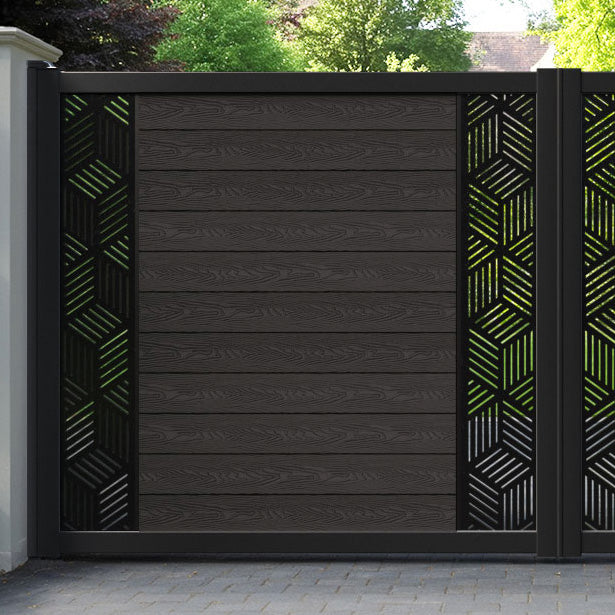 Classic Cubed Straight Top Driveway Gate - Dark Oak - Middle & End Screen