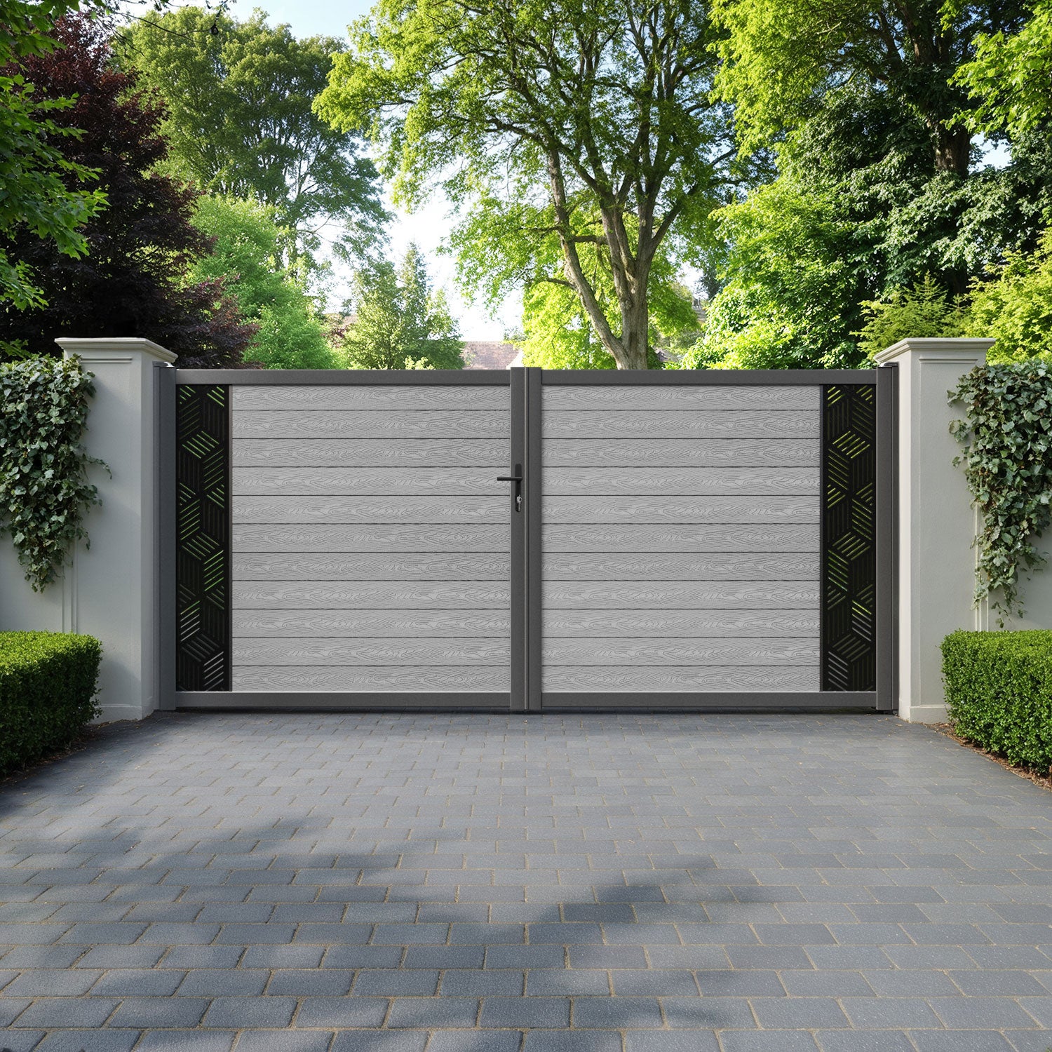Classic Cubed Straight Top Driveway Gate - Light Grey - End Screen