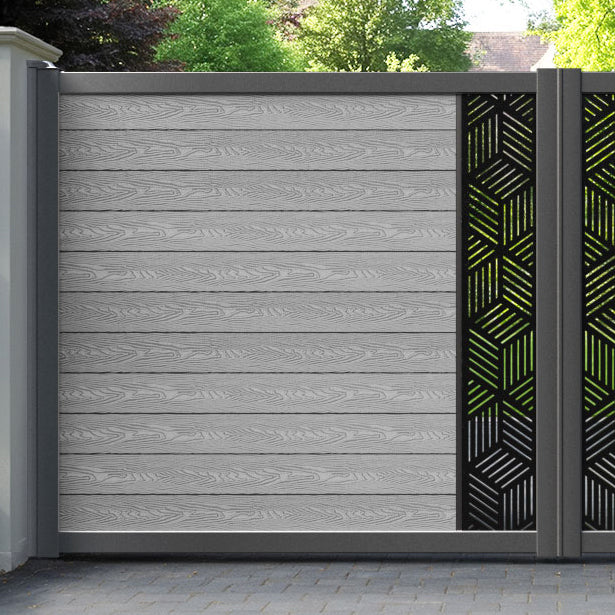 Classic Cubed Straight Top Driveway Gate - Light Grey - Middle Screen