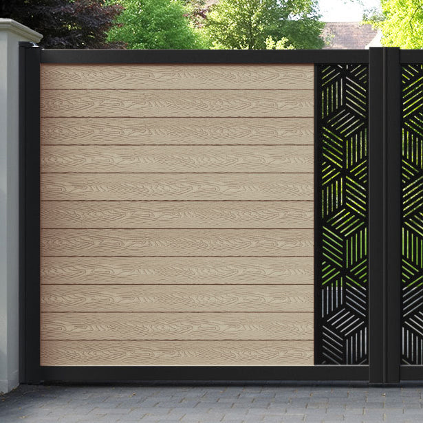 Classic Cubed Straight Top Driveway Gate - Light Oak - Middle Screen