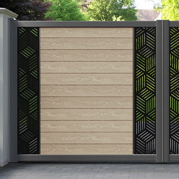 Classic Cubed Straight Top Driveway Gate - Light Oak - Middle & End Screen
