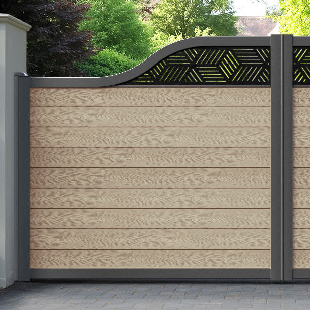 Classic Cubed Curved Top Driveway Gate - Light Oak - Top Screen
