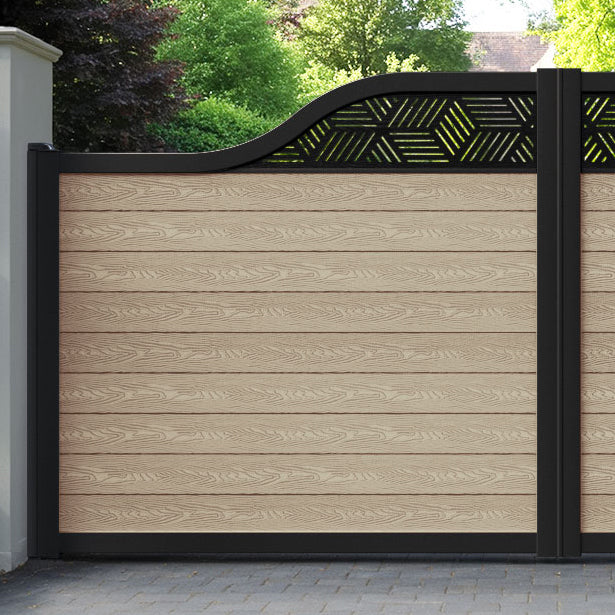 Classic Cubed Curved Top Driveway Gate - Light Oak - Top Screen