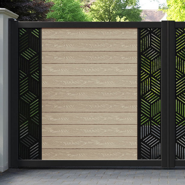 Classic Cubed Straight Top Driveway Gate - Light Oak - Middle & End Screen