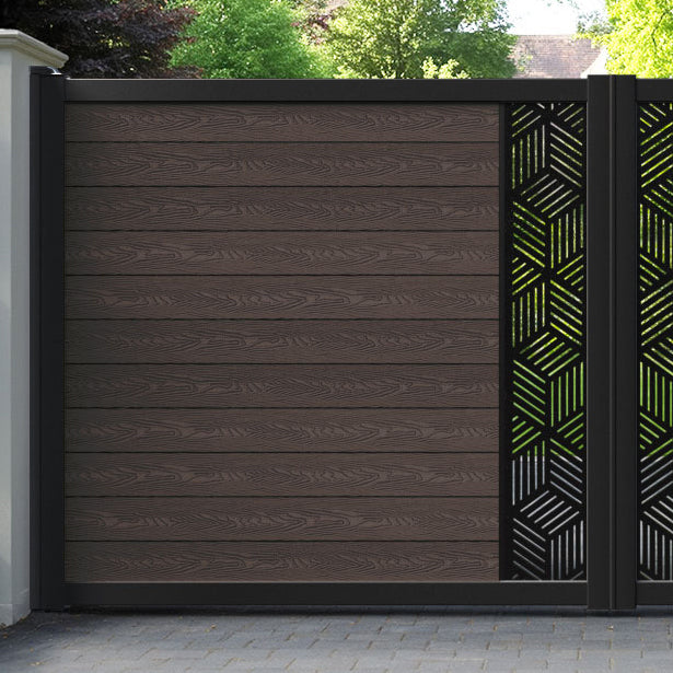 Classic Cubed Straight Top Driveway Gate - Mid Brown - Middle Screen