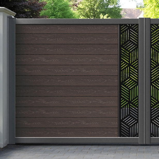 Classic Cubed Straight Top Driveway Gate - Mid Brown - Middle Screen