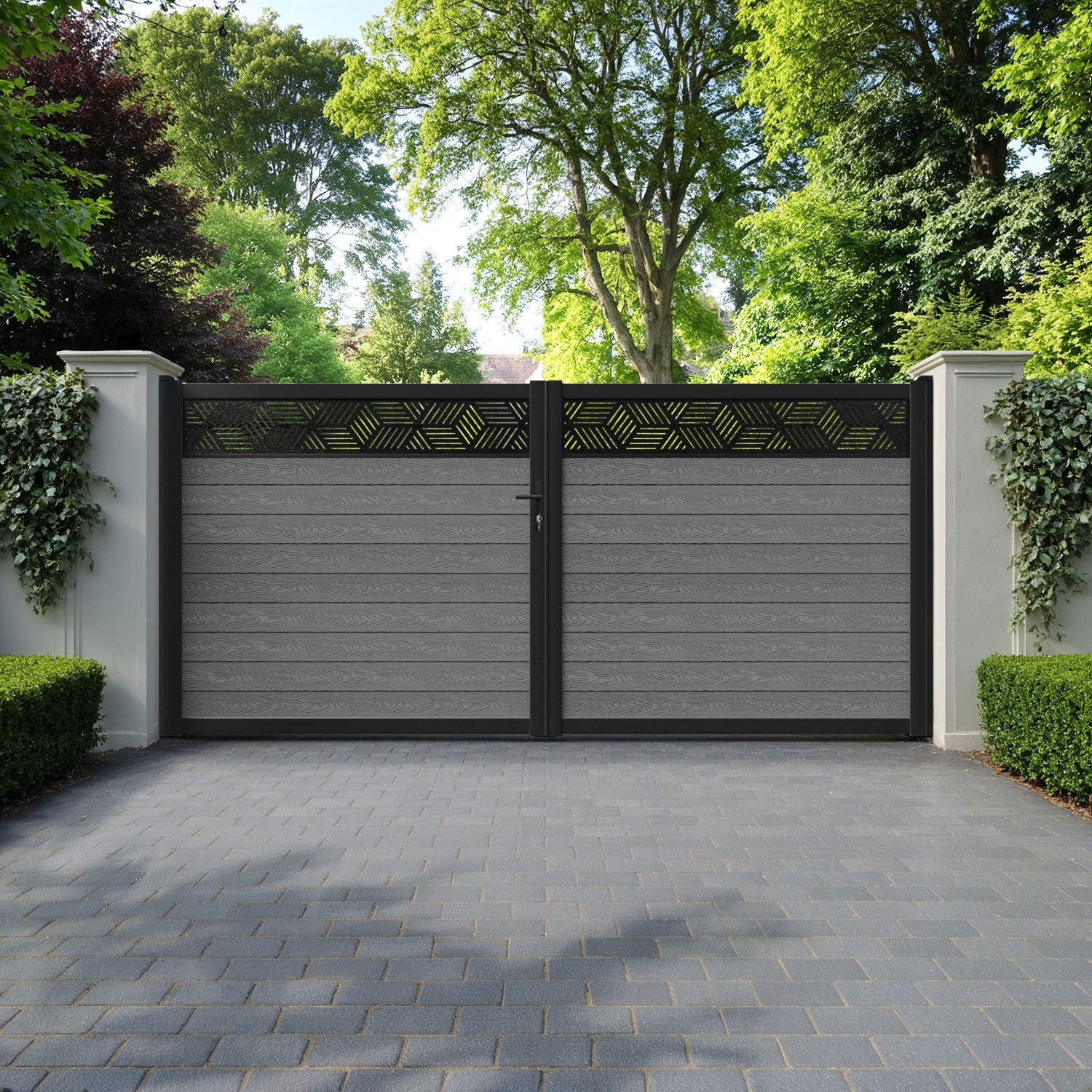 Classic Cubed Straight Top Driveway Gate - Mid Grey - Top Screen