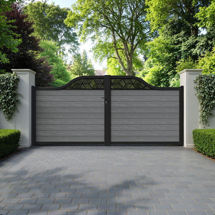 Classic Cubed Curved Top Driveway Gate - Mid Grey - Top Screen