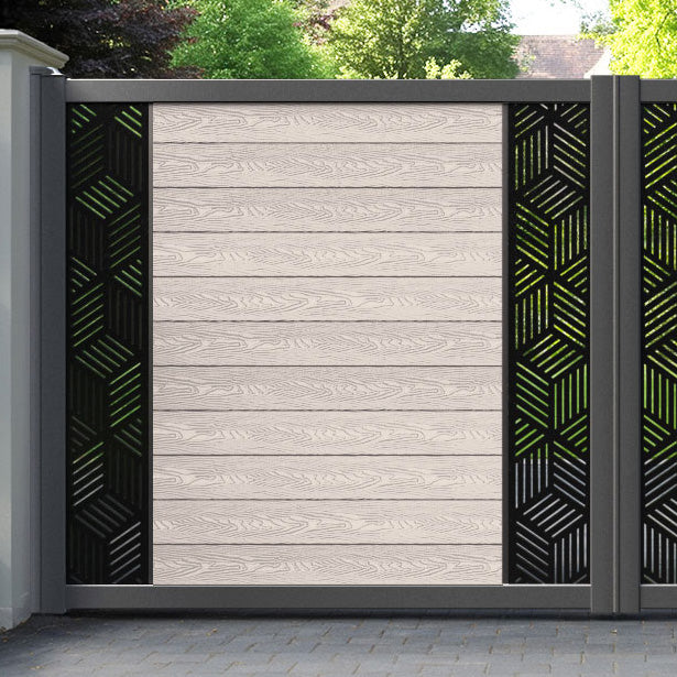 Classic Cubed Straight Top Driveway Gate - Mid Stone - Middle & End Screen