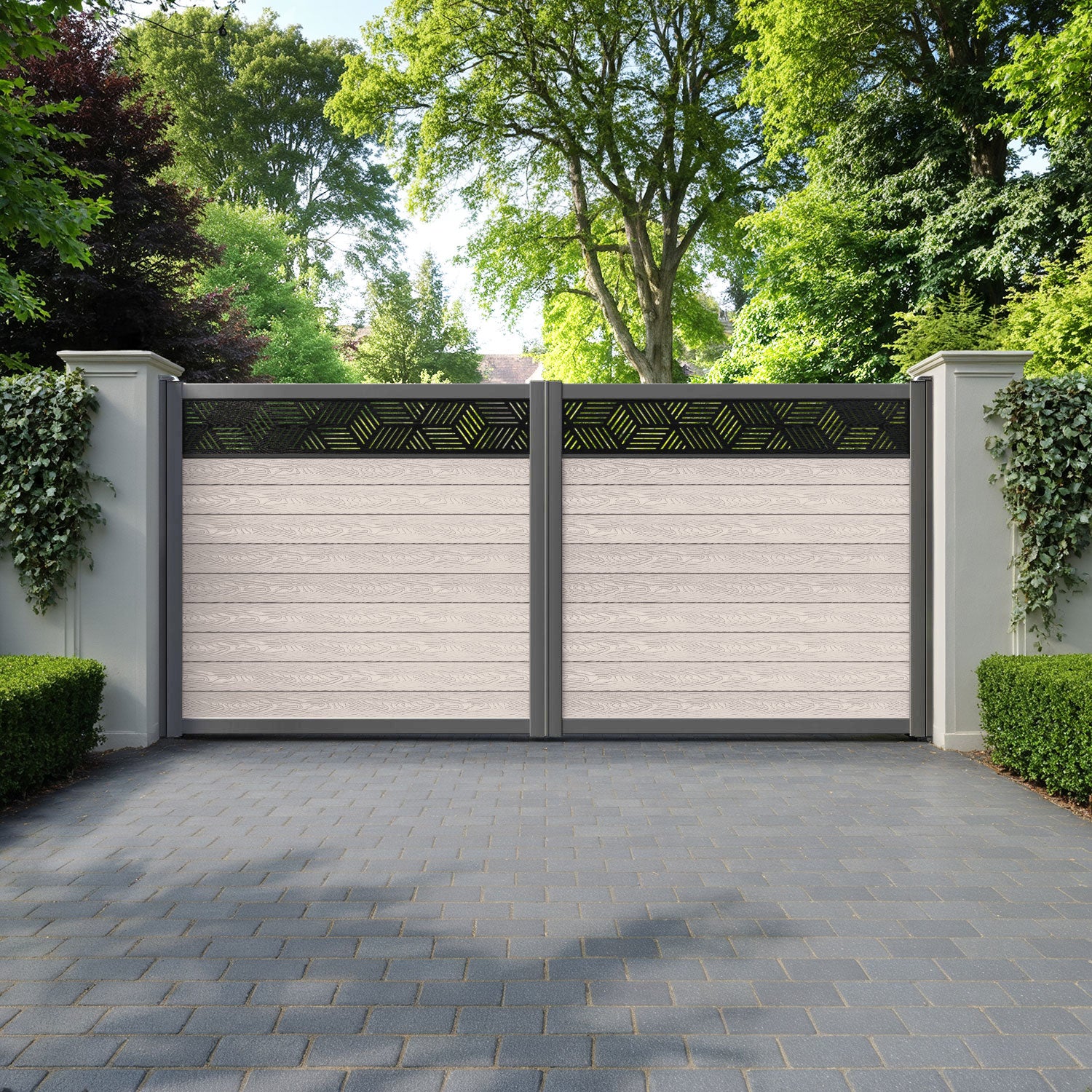 Classic Cubed Straight Top Driveway Gate - Mid Stone - Top Screen