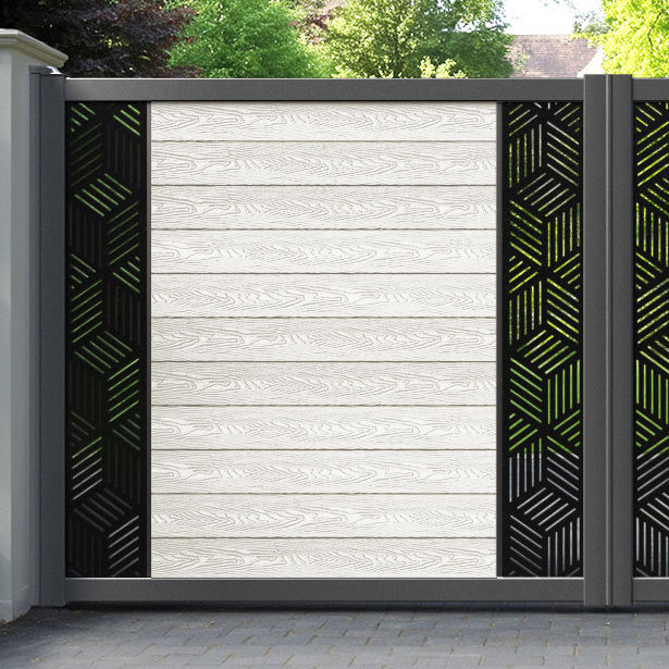 Classic Cubed Straight Top Driveway Gate - Light Stone - Middle & End Screen