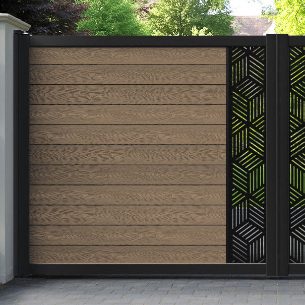 Classic Cubed Straight Top Driveway Gate - Teak - Middle Screen