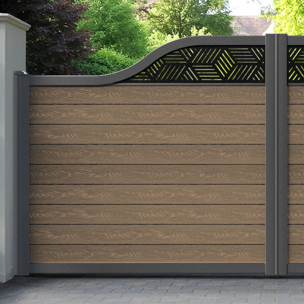 Classic Cubed Curved Top Driveway Gate - Teak - Top Screen