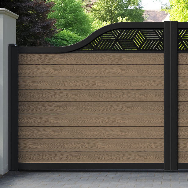Classic Cubed Curved Top Driveway Gate - Teak - Top Screen