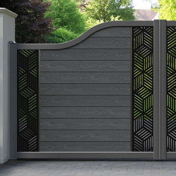 Classic Cubed Curved Top Driveway Gate - Dark Grey - Middle & End Screen