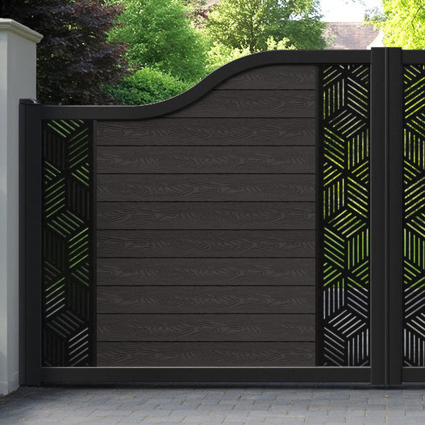 Classic Cubed Curved Top Driveway Gate - Dark Oak - Middle & End Screen