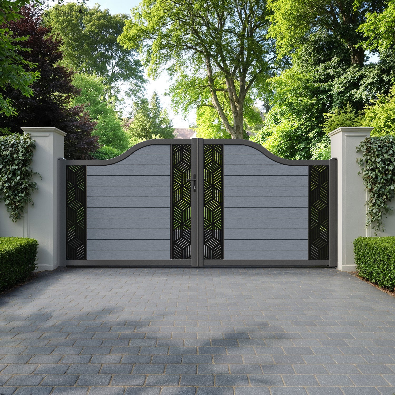 Fusion Cubed Curved Top Driveway Gate - Anthracite - Middle & End Screen