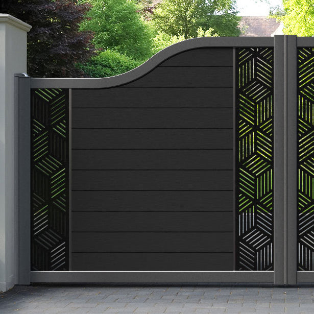 Fusion Cubed Curved Top Driveway Gate - Black - Middle & End Screen
