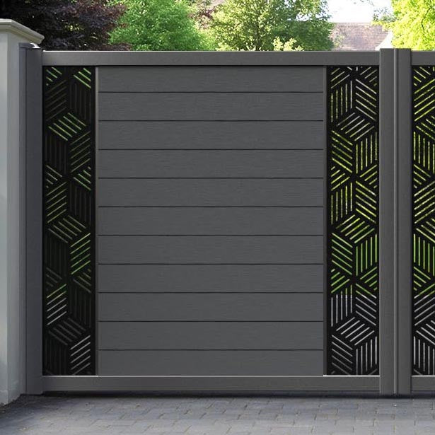 Fusion Cubed Straight Top Driveway Gate - Dark Grey - Middle & End Screen
