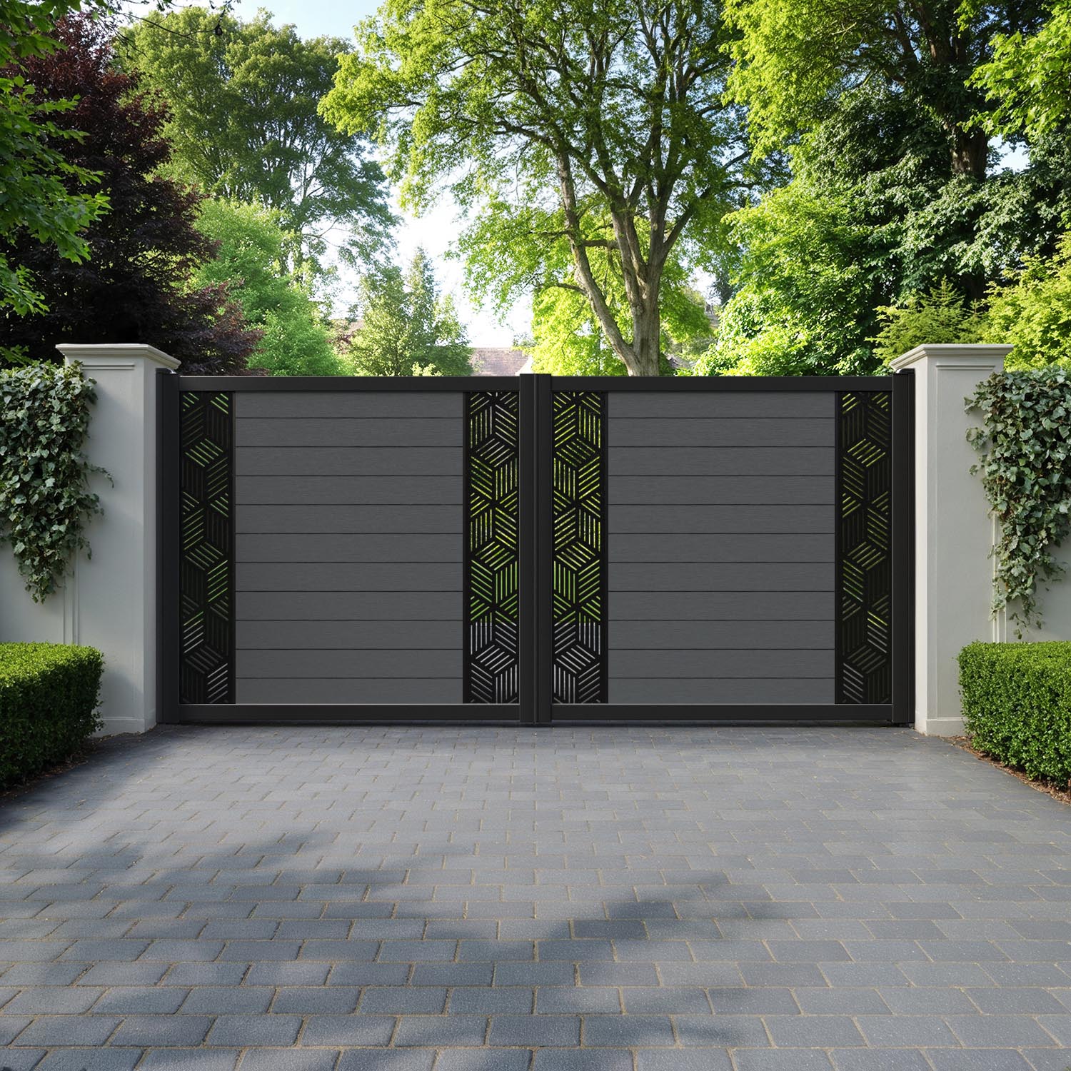Fusion Cubed Straight Top Driveway Gate - Dark Grey - Middle & End Screen