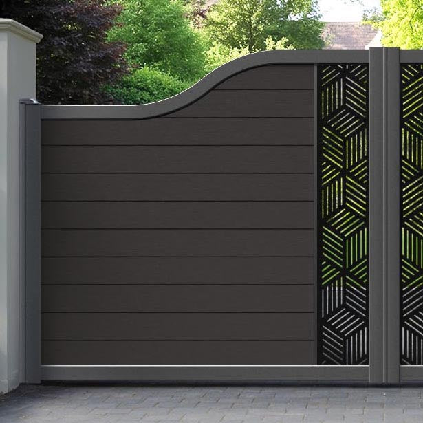 Fusion Cubed Curved Top Driveway Gate - Dark Oak - Middle Screen