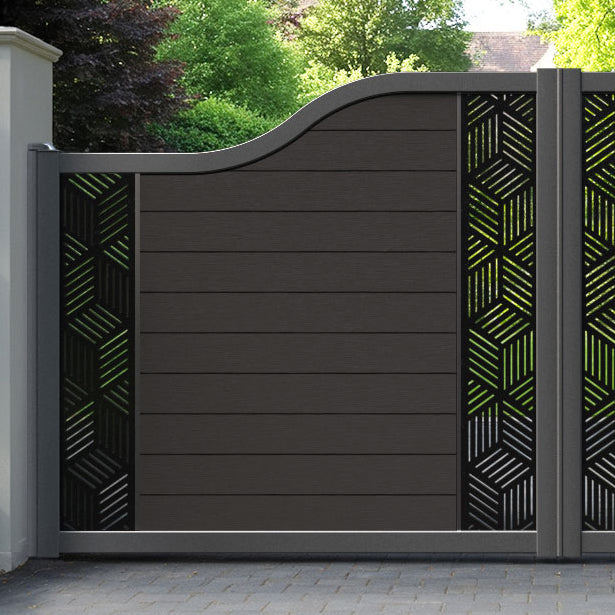 Fusion Cubed Curved Top Driveway Gate - Dark Oak - Middle & End Screen