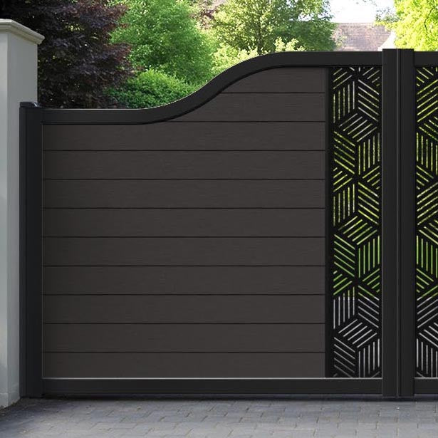 Fusion Cubed Curved Top Driveway Gate - Dark Oak - Middle Screen