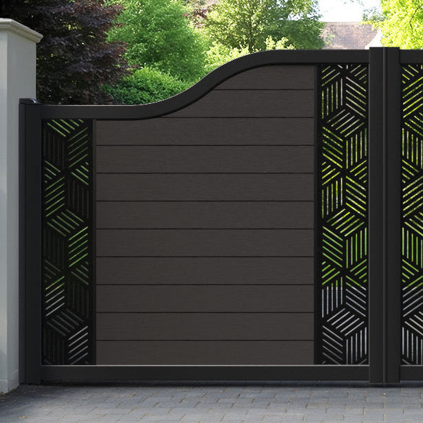 Fusion Cubed Curved Top Driveway Gate - Dark Oak - Middle & End Screen