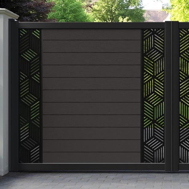 Fusion Cubed Straight Top Driveway Gate - Dark Oak - Middle & End Screen