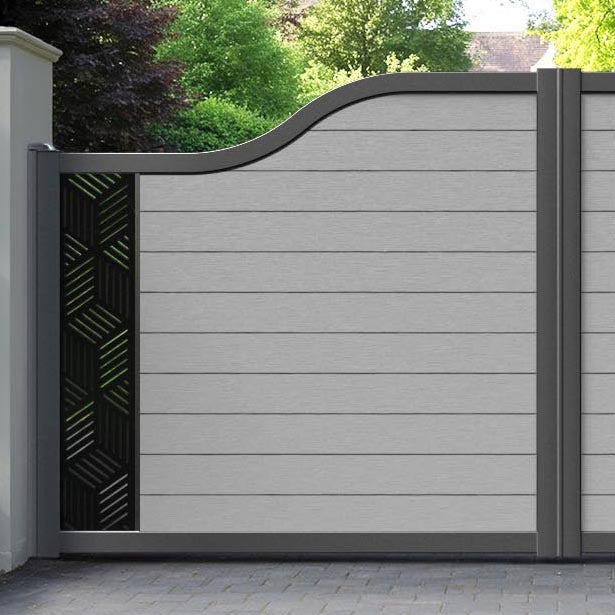 Fusion Cubed Curved Top Driveway Gate - Light Grey - End Screen