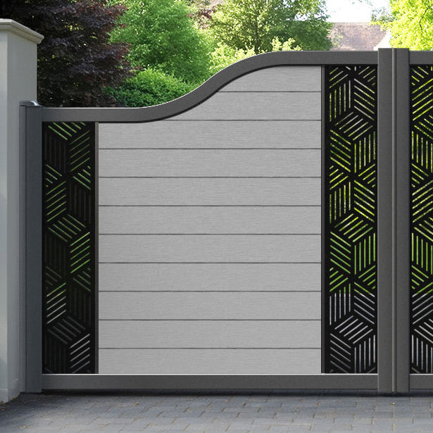 Fusion Cubed Curved Top Driveway Gate - Light Grey - Middle & End Screen