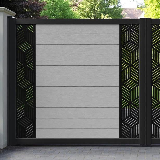 Fusion Cubed Straight Top Driveway Gate - Light Grey - Middle & End Screen