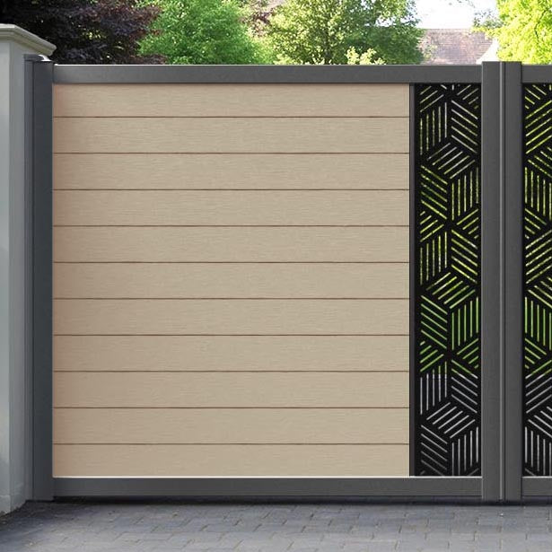 Fusion Cubed Straight Top Driveway Gate - Light Oak - Middle Screen