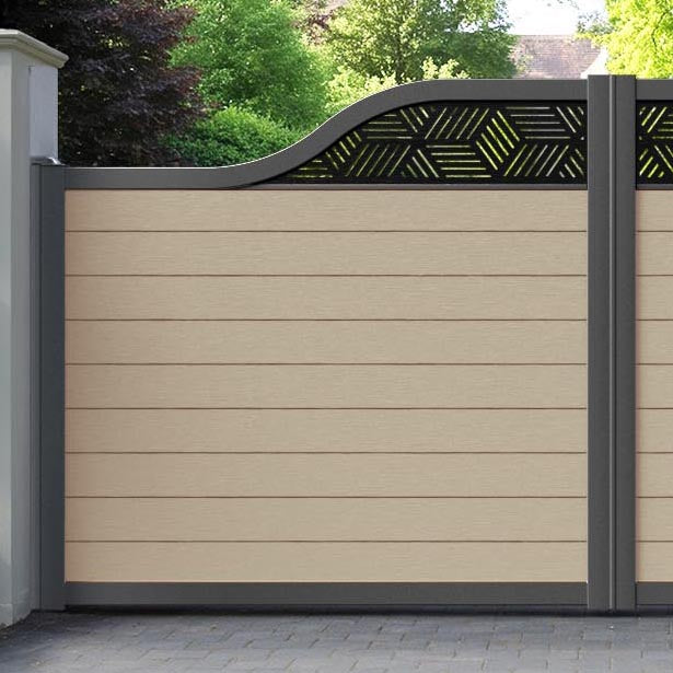 Fusion Cubed Curved Top Driveway Gate - Light Oak - Top Screen