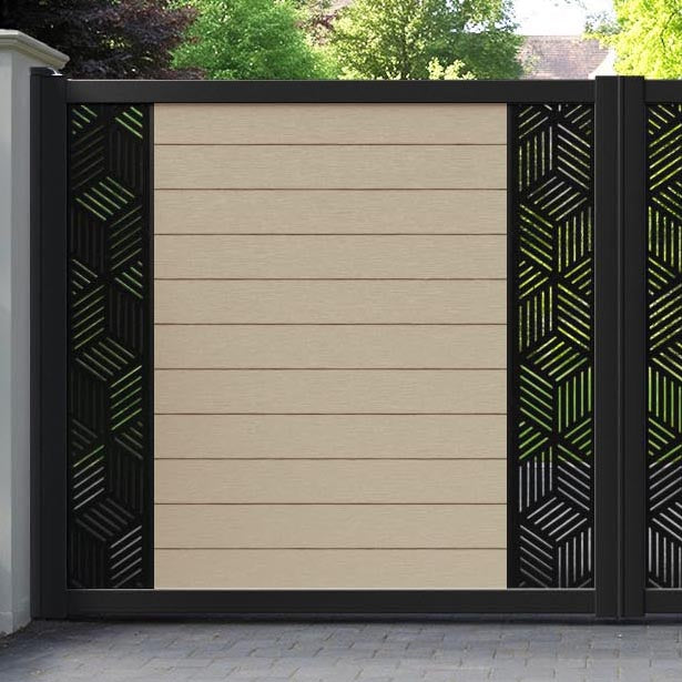 Fusion Cubed Straight Top Driveway Gate - Light Oak - Middle & End Screen