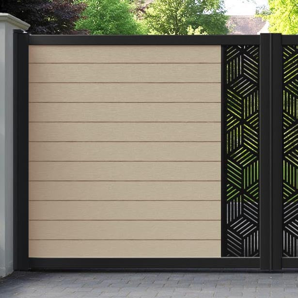 Fusion Cubed Straight Top Driveway Gate - Light Oak - Middle Screen