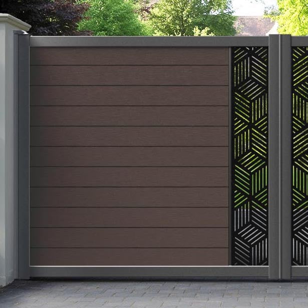 Fusion Cubed Straight Top Driveway Gate - Mid Brown - Middle Screen