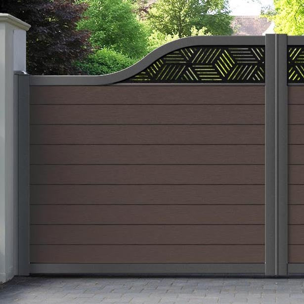 Fusion Cubed Curved Top Driveway Gate - Mid Brown - Top Screen