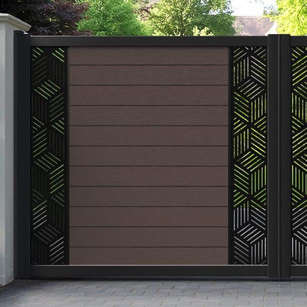 Fusion Cubed Straight Top Driveway Gate - Mid Brown - Middle & End Screen