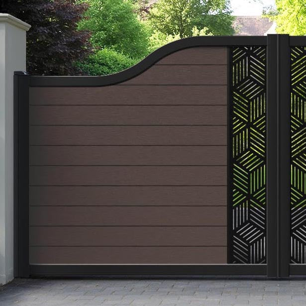 Fusion Cubed Curved Top Driveway Gate - Mid Brown - Middle Screen