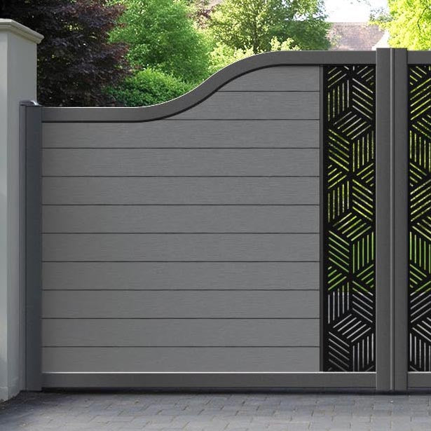 Fusion Cubed Curved Top Driveway Gate - Mid Grey - Middle Screen