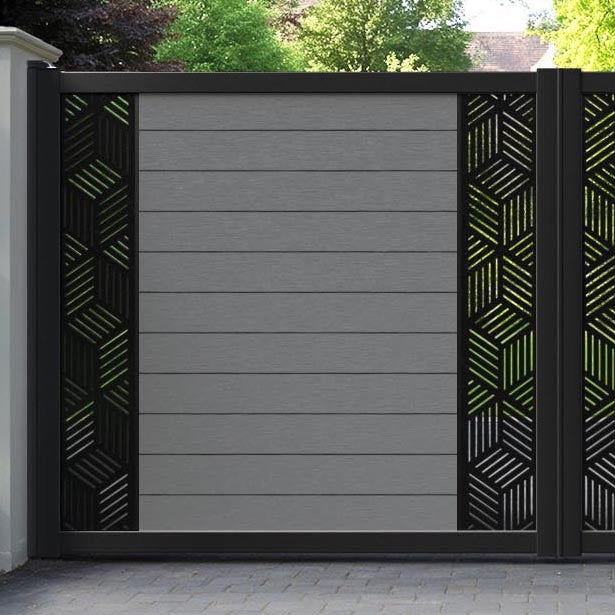 Fusion Cubed Straight Top Driveway Gate - Mid Grey - Middle & End Screen